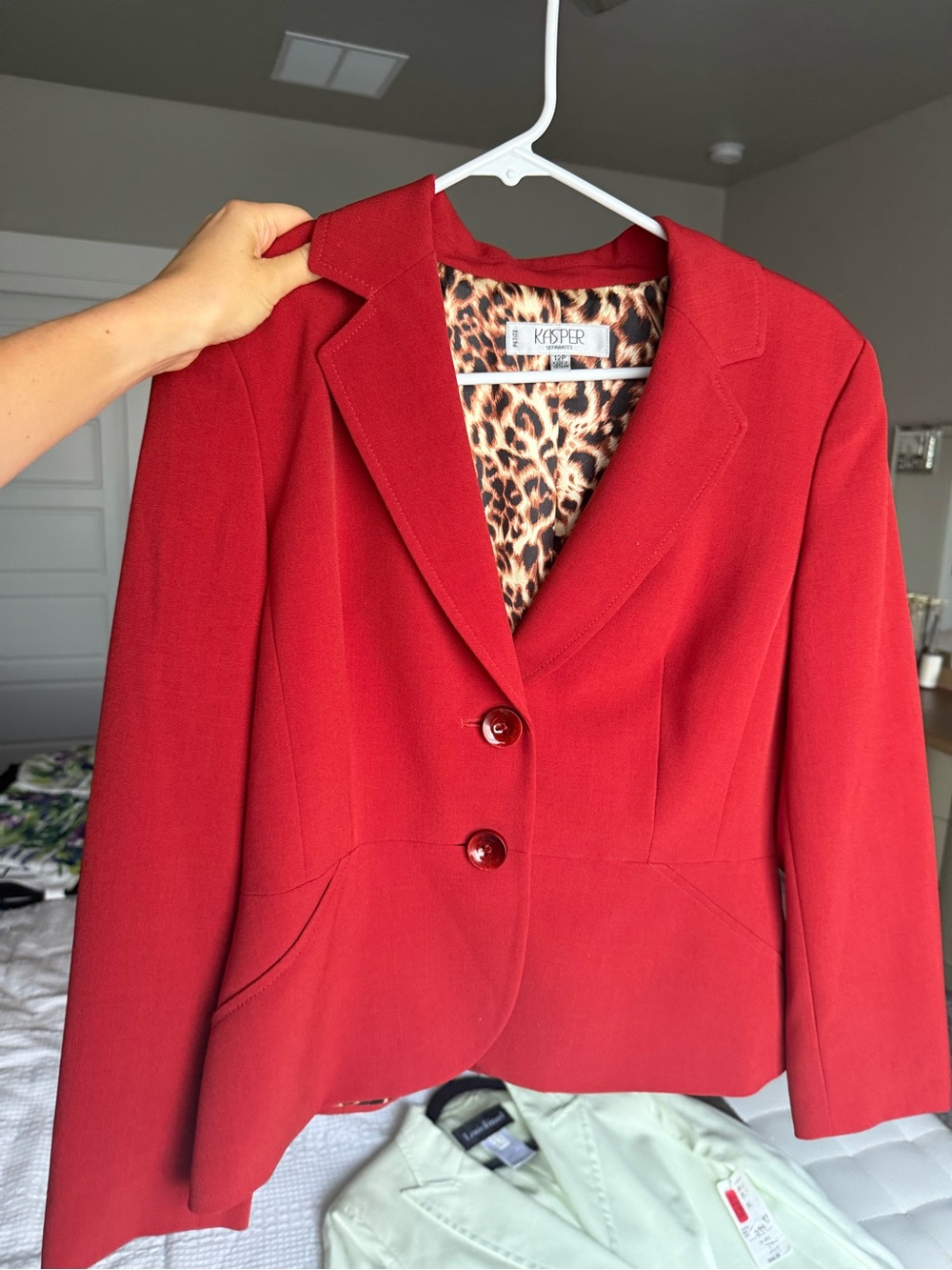 Kasper Red Women's Fitted Blazer with Leopard Lining